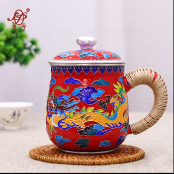 Liangping silver cup pure silver 999 tea cup enamel color dragon and phoenix auspicious silver tea jar porcelain body enamel craft home certificate red enamel color dragon and phoenix silver tea jar about 441g