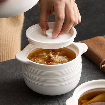 Chidu ceramic food grade hotel club high-end bird's nest soup cup with lid commercial ginseng cup chinese dessert cup 6-inch hans pattern stew pot (inner lid + outer lid)