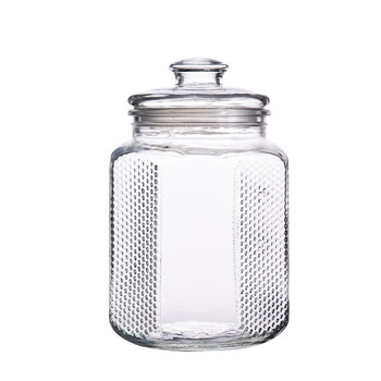 Qinkai glass sealed jar with lid pickled vegetable jar transparent pickled tea nuts miscellaneous grains insect-proof storage jar 2200ml/thickened/octagonal style single
