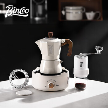 Bincoo double valve moka pot household electric stove coffee pot small espresso hand grinding coffee machine set