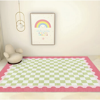 Rsrddy carpet bedroom girl cute living room carpet ins fresh imitation cashmere carpet thickened four seasons universal bedroom less fantasy checkerboard 200cm*300cm thickened encryption
