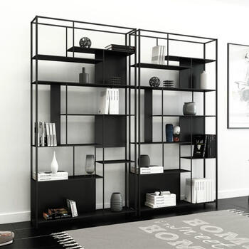 Yimaojia nordic iron floor-to-ceiling bookshelf living room modern simple partition shelf creative office wall display bookcase black length 100 width 25 height 200cm fully equipped