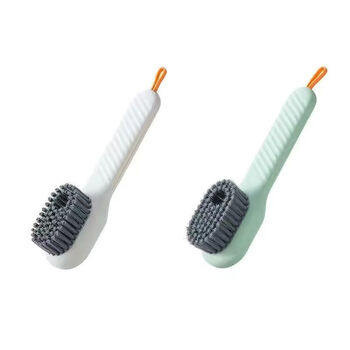 Huahua life liquid shoe brush multifunctional shoe washing brush household press-type liquid discharge soft-bristled laundry cleaning brush does not damage shoes 2 pack green + white
