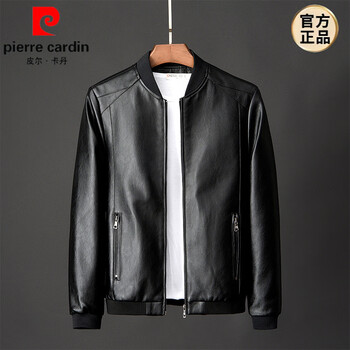 Pierre cardin sheep leather men's jacket spring and autumn leather jacket men's casual 2025 new motorcycle jacket winter large size hl8817 black (spring and autumn) m 85-95 jin