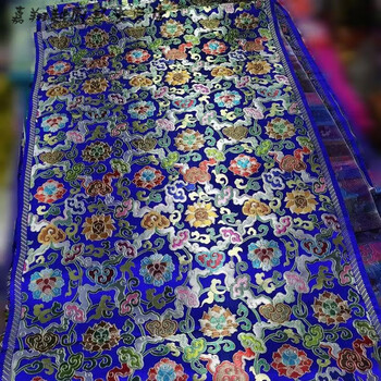 Chanting buddha hall silk satin cover tibetan jacquard lotus auspicious cloud pattern thickened fabric buddha table cloth decorative fabric five blue 1m x 73cm multi-meter connected