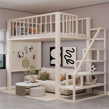 Xunying duplex second floor bed loft bed small apartment combination bed empty single upper loft bed plus second floor bed height off-white (sf express package installation) 800mm*1900mm
