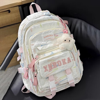 Rui chao school bag girls junior high school large capacity backpack high school multi-layer high-looking cute pleated elementary school backpack beige siam star