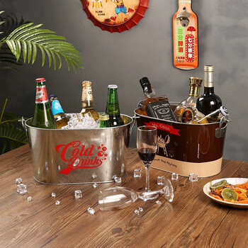 Chuangjingyi chooses household portable iron ice bucket for camping bar ktv commercial internet celebrity retro beer drink ice bucket with high appearance cold style