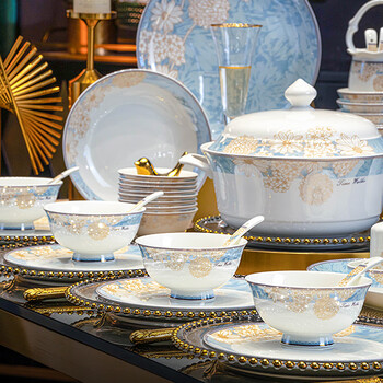 Lowe 2025 new dish set household jingdezhen ceramic tableware set ceramic bowl and plate housewarming gift