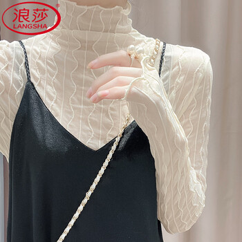 Langsha high-neck french lace bottoming shirt for women autumn and winter 2025 new gauze inner layer with high-end small shirt mesh top apricot s