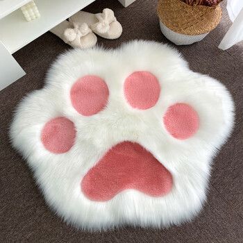 Sailotou cute cartoon bedroom carpet cartoon cat claw carpet cartoon plush floor mat winter children's room bedroom blanket tea white + light pink 100cm cat claw