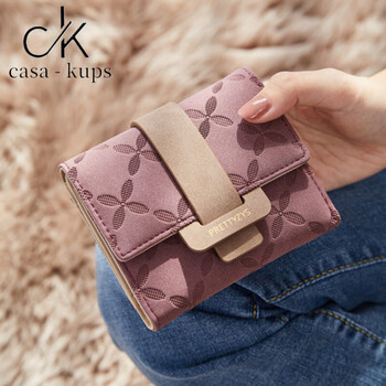 Casa-kupsck trendy small fresh wallet women's short 2025 chinese valentine's day fashion korean version cute student folding coin purse burgundy