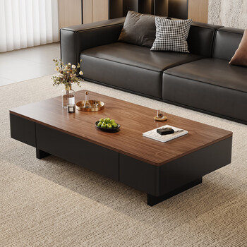 Yudianguan rectangular solid wood living room coffee table for small apartments, mid-century style simple coffee table, italian light luxury and high-end tea table for home use, black wood grain cabinet + walnut color countertop 120*60*34 cm