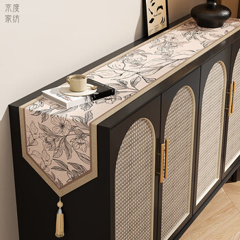 Naaishi long tablecloth style american sideboard protective pad table runner cupboard decorative bunting dining table coffee table cover flower fan heart (triangular tassel table runner) 32*200cm (suitable for tabletop length 140-160cm)