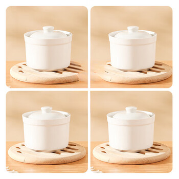 Jingdezhen (jdz) earthenware pot stew pot water-proof stew pot ceramic steamed egg bowl with lid simmering soup zhuque soup roasted pear cup steaming pot stew pot soup cup high quality food grade 4 white (400ml*4)