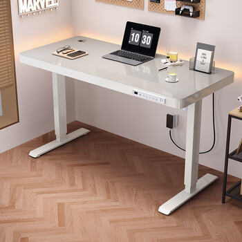 Langcun high-end electric lift table smart tempered glass computer desk desktop home study office removable desk elegant white tempered glass desktop with charging port 80*60cm