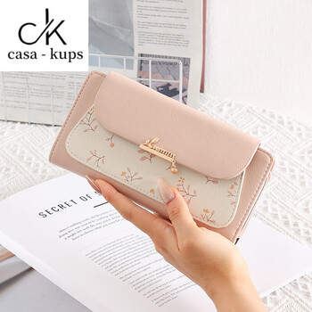 Casa-kupsck small fresh printed long pink wallet for women 2025 new large capacity folding card bag women's clutch pink