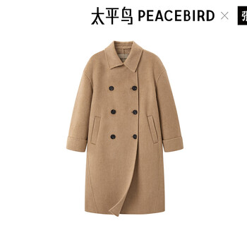 Peacebird women's woolen coat winter double-breasted double-sided woolen coat women's jacket texture camel m