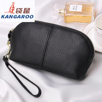 Kangaroo (kangaroo) genuine leather clutch bag for women 2025 new fashion simple cowhide soft leather mother large capacity mobile phone coin purse long black