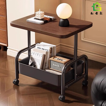 Qiyin pavilion trolley double-layer side table living room sofa movable coffee table storage small table wheeled tea table bedroom storage rack