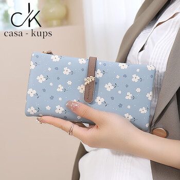 Casa-kupsck wallet female 2025 chinese valentine's day card bag wallet two-in-one female floral large capacity wallet wallet female blue