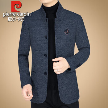 Pierre cardin high-end men's woolen jacket 2025 autumn and winter stand-up collar woolen coat middle-aged and elderly casual dad woolen coat hp-1181-navy blue l 175 (120-140 catties)
