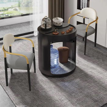 Hallodon movable round balcony tea table tea table kettle integrated table black gold stone surface office tea table small coffee table black gold stone countertop small tea table single table