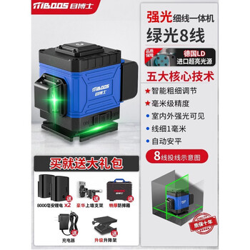 Infrared level meter high-precision strong light thin line laser wall floor small outdoor green light ultra-bright green light thickened case 8-wire dual power + wall rack