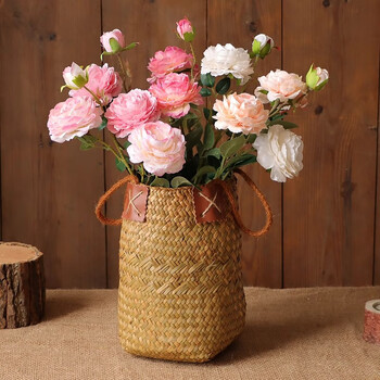 Glimmer vase ornaments rattan straw living room decoration vase woven flower basket flower pot flower arrangement decorative floral ornaments straw woven portable flower basket 27cm