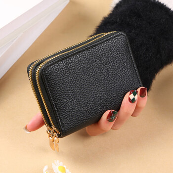 Gumanti new coin card holder small fresh fashion ladies buckle coin purse zipper clip bag clutch black