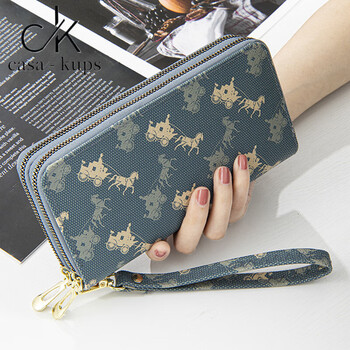 Casa-kupsck wallet women's chinese valentine's day 2025 double layer large capacity mobile phone ladies wrist bag long wallet blue
