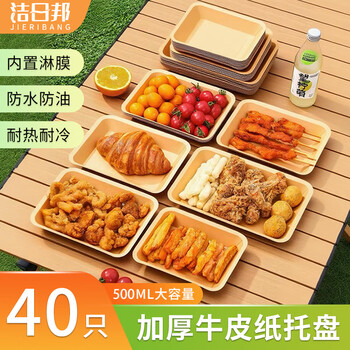 Jieribang disposable barbecue plate dinner plate outdoor camping dinner plate paper plate tableware kraft paper picnic box packing box