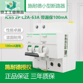 Schneider a9 circuit breaker ic65n c3 with 100ma leakage protection circuit breaker 2p 2a 63a