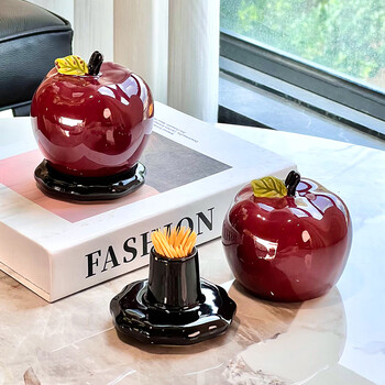 Zunmusi ceramic apple toothpick box 2025 new home personality light luxury high-end high-look new cotton swab storage jar ceramic toothpick box 1 pack