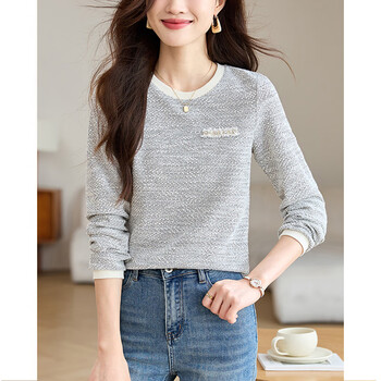 Romon xiao xiangfeng contrast color round neck long sleeve bottoming shirt women's autumn 2025 autumn and winter new casual versatile small shirt top picture color l 106-115 jin