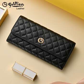 Goldlion g+ goldlion women's wallet long 2025 summer new genuine leather multifunctional wallet fashion popular clutch women fashion black 10 card slots