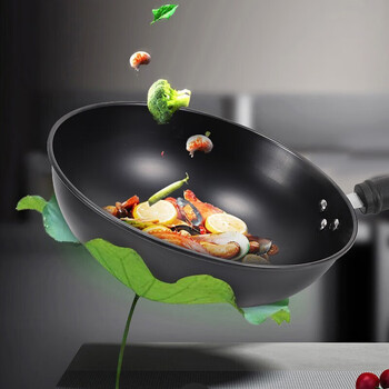 Konbach double rust-proof iron three-piece set wok 30cm + frying pan 26cm + soup pot 20cm fxjt3a black