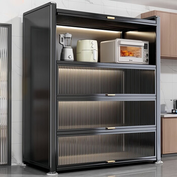 Yingyan national kitchen multifunctional storage rack multi-layer cabinet floor-standing integrated wall stainless steel storage cabinet shelf subsidy thickened gray two doors 40*35*80cm