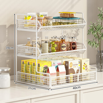 Cr snack desktop storage rack living room dining table countertop storage layered rack sideboard table organization box water cup three-layer large-grass white