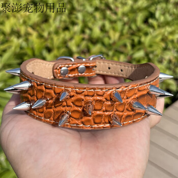Oimg small dog rivet dog collar cat teddy domineering anti-bite neck dog collar metal spike spike dog collar brown regular short nail style m (neck circumference 29-33 cm, recommended 8-13 catties)