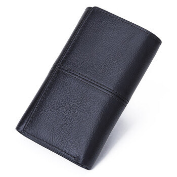 Goyn this year's new soft leather first-layer cowhide tri-fold wallet key bag small genuine leather wear-resistant practical key wallet black