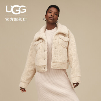 Ugg new autumn women's fashionable and comfortable solid color lapel snap casual short jacket 1171459 nli | natural white xs