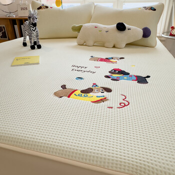 Su xuan class a waffle quilted fitted sheet single piece thickened children's bedspread dirt-proof simmons mattress protector three-piece set happy puppy-light elegant yellow fitted sheet single piece 90x200cm