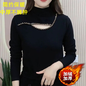 New high-end bottoming shirt for women, new double-sided velvet semi-turtle collar, feminine warm shirt, long-sleeved t-shirt for women, black german velvet, thickened 4xl 125-140 pounds