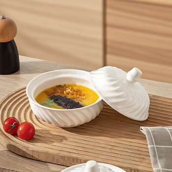 Mengke ceramic stew pot with lid and water-proof stewed bird's nest bowl soup cup commercial steamed egg bowl stew pot with lid bowl crock pot 400ml