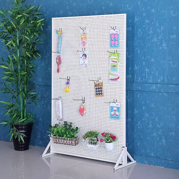 Vertical perforated board display stand, supermarket accessories, snacks, mobile phone accessories, pendant rack, department store mobile floor stand, 11 meters wide, 20 hooks included, white