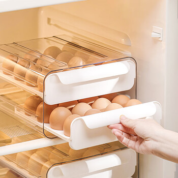 Shantou lincun egg storage box drawer-type refrigerator with food-grade egg holder special household fresh-keeping kitchen organization artifact white double layer / can hold 32 eggs