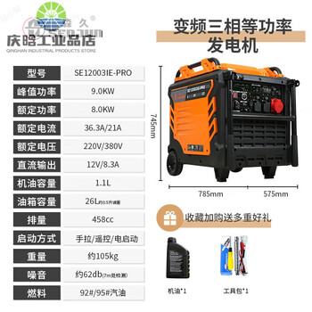 Senjiu portable gasoline generator home outdoor lcd digital display portable 220v frequency conversion se12003ie-pro_9000w_electric start_remote control