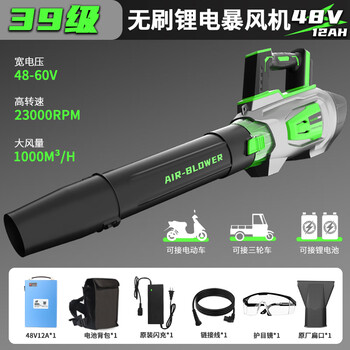 Bailino 60v rechargeable lithium battery powerful hair dryer brushless dust collector blows dust and water to blow leaves industrial grade blower 39-level turbo (8 hours) 48v12ah