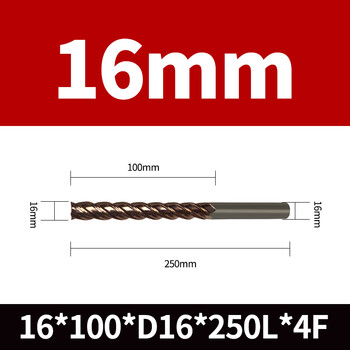 60 degree extended tungsten steel milling cutter 4-edge steel carbide coated flat bottom end mill cnc machining center tool 16*4f*100*250l
